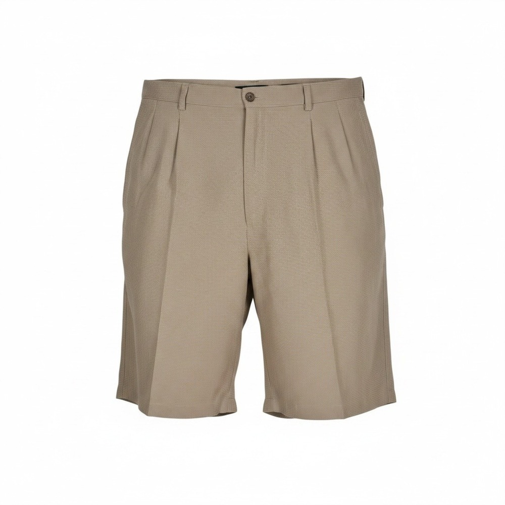 Tommy Bahama Linen Silk Pleated Shorts 38L Tan‎ Micro Check Luxury Resortwear
